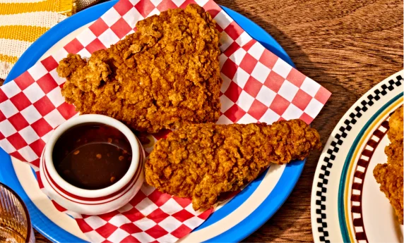 Blue Ribbon fried chicken tenders with dipping sauce